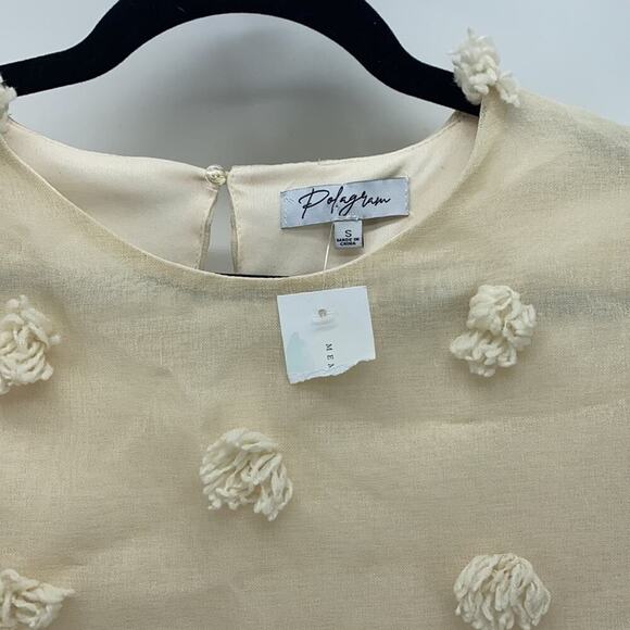 Polagram Chic lined cropped Pom Pom top cream sz S cute girly dainty - Picture 8 of 9